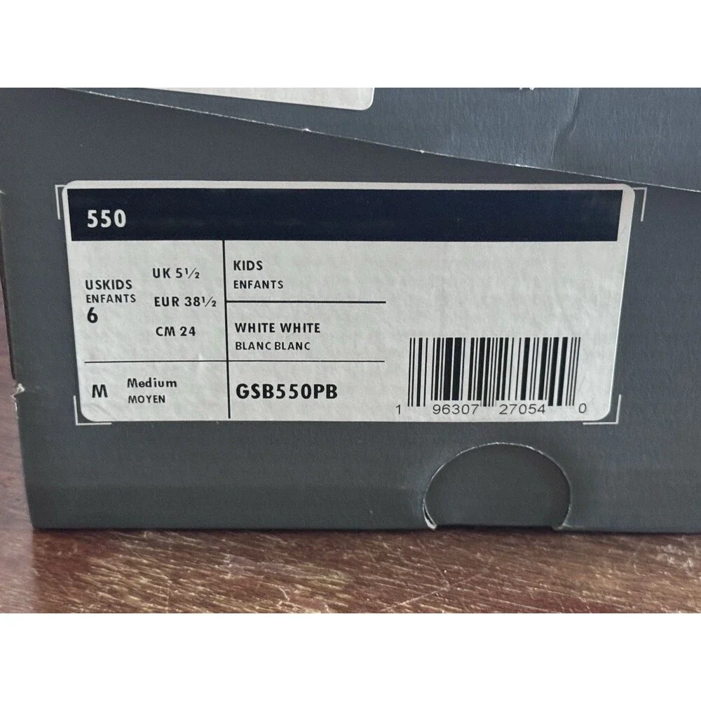 Youth Size 6 New Balance 550 Women’s Size 7.5 White GSB550PB NIB